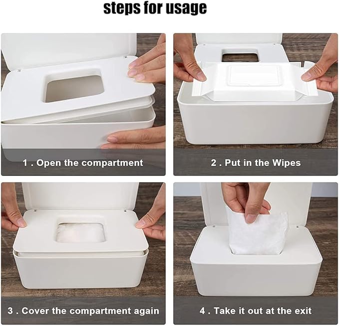 2Packs Wipe Dispenser,Wipe Holder for Baby & Adult,Refillable Wipe Container Keeps Wipes Fresh with Lid for Bathroom Baby Nursery,Flushable Storage Case Box (White)
