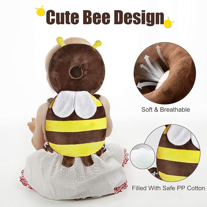 Okydoky Baby Head Protector One Backpack, Adjustable Toddlers Head Safety Pad Backpack, Baby Back Protection for Crawling & Walking, Bee