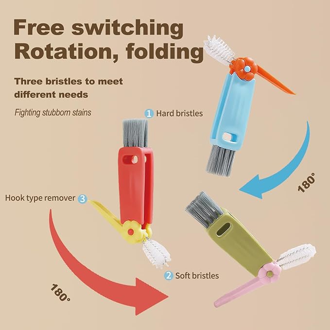 3 in 1 Cup Lid Gap Cleaning Brush Set, Bottle Cleaning Brush Multifunctional Bottle Cleaner Brush Home Kitchen Cleaning Tools, 6PCS