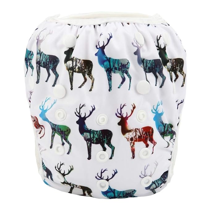 Baby Swim Diaper Nappy Pants Reusable Adjustable 0-2 Years Old Toddler Small (Small, 3D Deers)