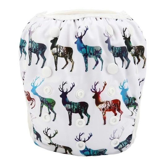 Baby Swim Diaper Nappy Pants Reusable Adjustable 0-2 Years Old Toddler Small (Small, 3D Deers)