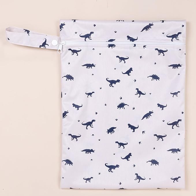 HappyFlute 2pcs Waterproof Bag Set - Cactus & Animal Pattern Wet/Dry Bag for Towels, Diapers, Swim & Beach Use, 10.2x14.4 inches (Dinosaur)