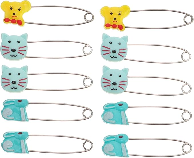 EXCEART Baby Safety Pins with Locking Clasp 10 Pcs Cute Animal Pattern Diaper Pins for Secure Cloth Diapers and Baby Clothes Fastening
