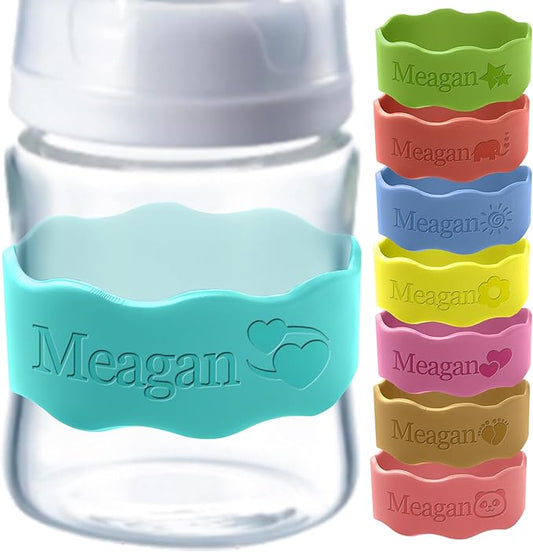 Bottle Labels for Daycare Reusable Custom Breast Milk Waterproof Silicone Cup Label Engraved Name Bands Logo Personalized Gifts-Light Blue