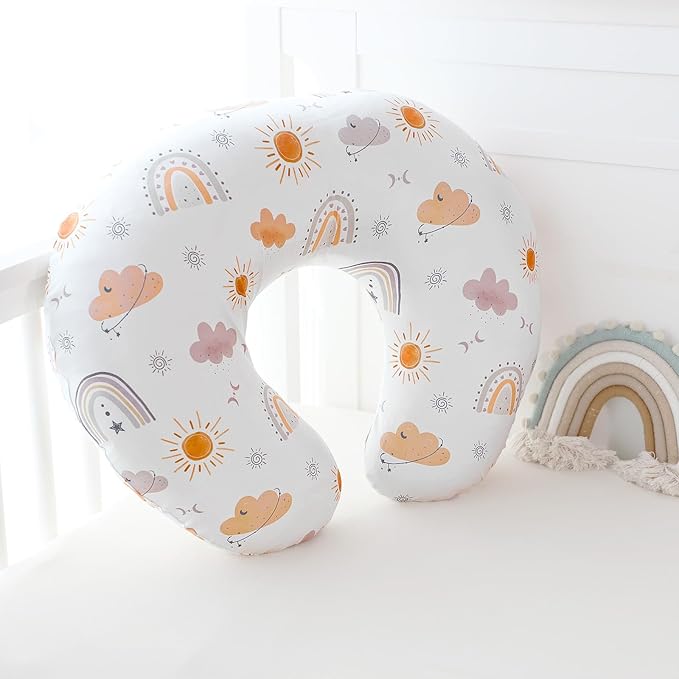 Nursing Pillow Cover, Breastfeeding Pillow Cover Case for Baby Girls Boys, Soft & Breathable, Boho Rainbow (Only Cover)