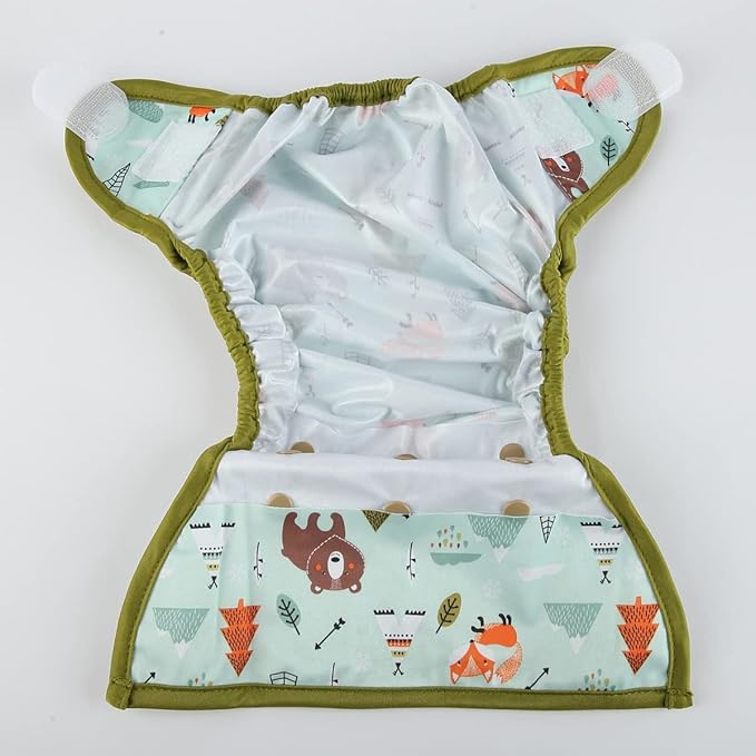 Baby Cloth Diaper Cover Nappy Hook and Loop Double Gusset 6.6lbs to 33lbs (Teepee Bears Foxes) One Size