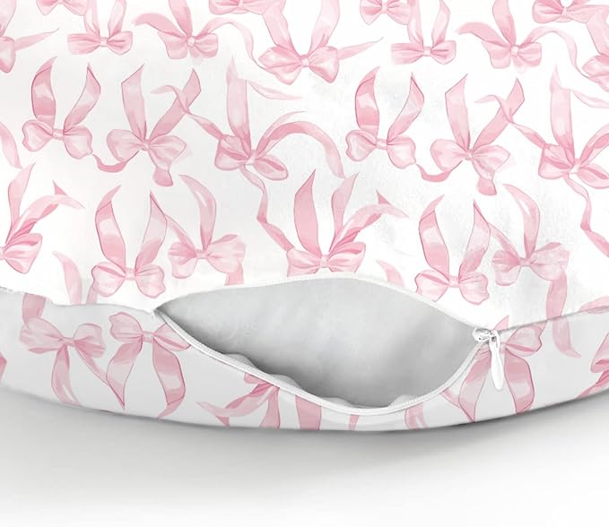 Pink Valentine's Bows Baby Nursing Pillow Covers for Girl Girly Bows Nursing Slipcovers for Breastfeeding Pillows Baby's First Valentine's Day Soft Stretchy Removable Covers for Newborn Infant