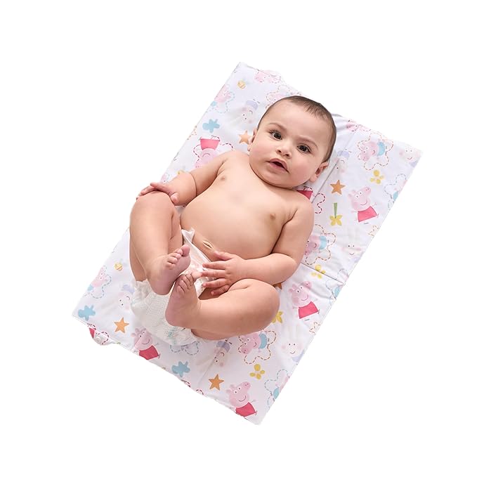 Peppa Pig Portable Nappy Changing Mat Travel Baby Change Mat, Wipe Clean Material, Foldable Padded BPA Free 0M+ Lightweight White/Pink Colour for Babies