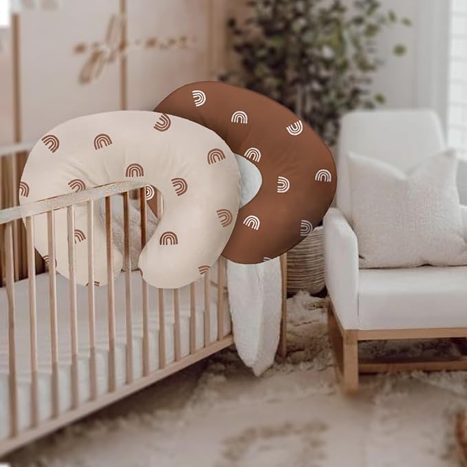 Nursing Pillow Cover 2 Pack，Neutral Breastfeeding Pillow Cover Fits 22.5in*18in Nursing Pillow for Baby Boy Girl, (Boho Rainbow Style