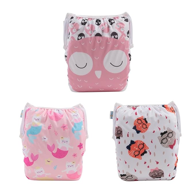 Babygoal Baby Girl and Boy Swim Diapers, Reusable Adjustable Washable One Size Fits 0-8M Baby Gifts and Swimming Lessons 3 Pack 3SD22