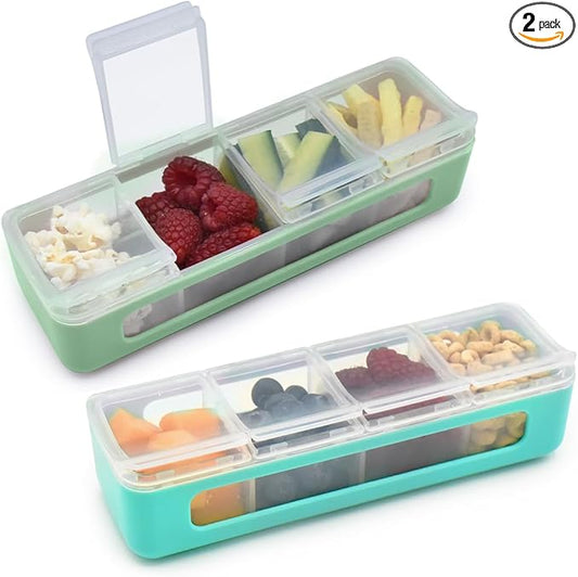 melii Snackle Box | 4 Compartment Divided Snack Container with Individual Lids, Kids Lunch & Travel Food Storage Organizer, BPA-Free, 2-Pack (Blue + Mint)