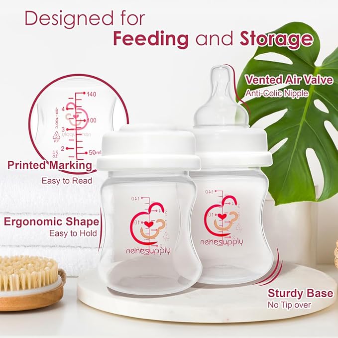 Nenesupply Feeding and Storage Bottles Collection for Spectra S1 S2 Motif Luna Breast Pumps 2 pc 4.7oz 140ml with Sealing Disc Anti Colic Feeding Breastmilk Storage Replace Spectra Bottles