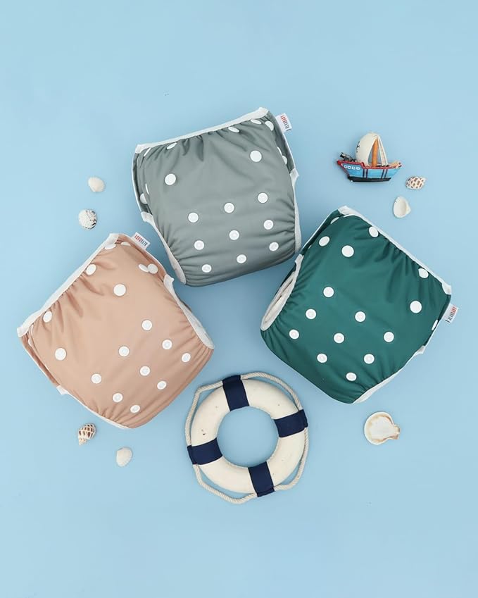 ALVABABY Swim Diapers 3pcs Baby & Toddler Snap One Size Reusable Adjustable Baby Boys' Swim Diapers for Swimming Lessons 3SWY72A