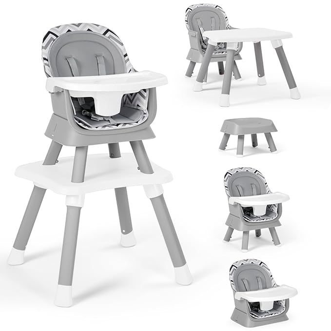 TODEFULL Baby High Chair, 8 in 1 Convertible Highchairs for Babies and Toddlers, Children Dining Booster Seat/Kids Building Block Table for Girls Boys, Baby Seat with Removable Tray, Chevron