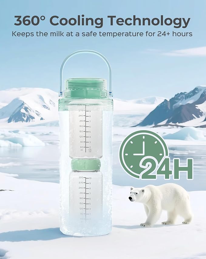 Xaproo 22oz Breast Milk Cooler Bottle, Breastmilk Cooler with 360° Cooling for 24 Hours, Portable Milk Chiller for Breastmilk with 2pcs Baby Bottles, Breast Milk Storage Bags for Baby, BPA-Free