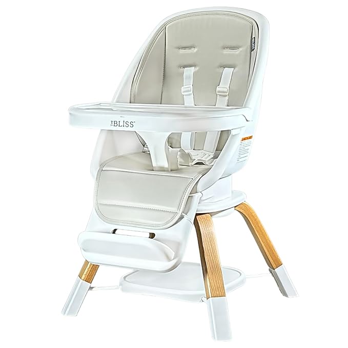TruBliss Turn-A-Tot High Chair for Babies and Toddlers, 2 in 1 Wooden Portable Baby Feeder or Adjustable Child's Seat with 360 Degree Swivel, Removable Tray, and Pad (Grey Taupe)