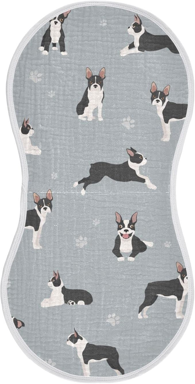 Boston Terrier Dog Do Yoga Muslin Burp Cloths for Baby 1 Pack 100% Cotton Baby Washcloths Bibs for Boy Girl