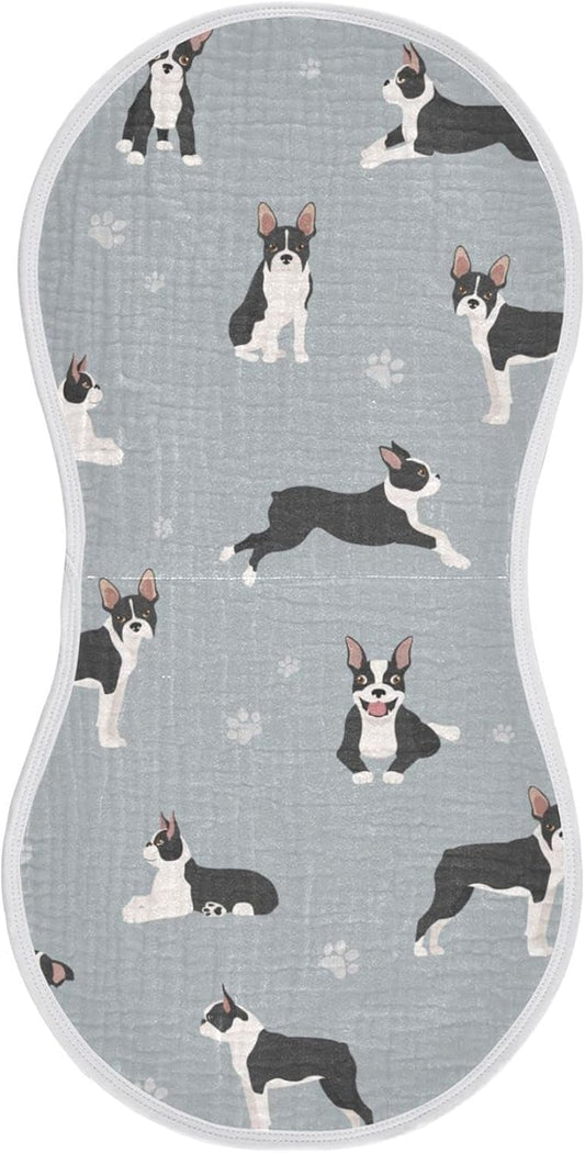 Boston Terrier Dog Do Yoga Muslin Burp Cloths for Baby 1 Pack 100% Cotton Baby Washcloths Bibs for Boy Girl
