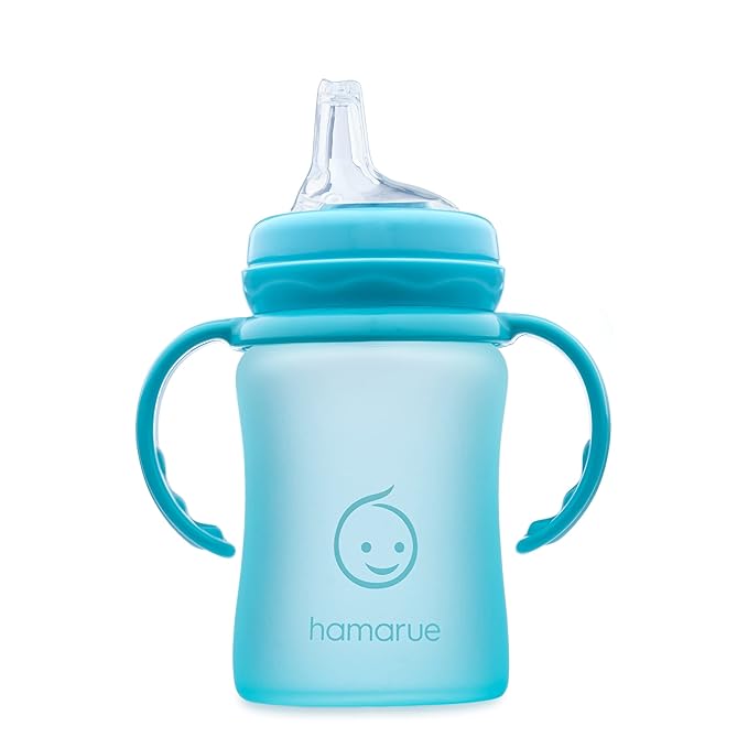 3-in-1 Glass Sippy Cups for Toddlers 1-3 | Silicone Coated Baby Sippy Cup | Non-Toxic Transition Sippy Cup with Removeable Handles | Baby Straw Cup (Teal, 5 oz)