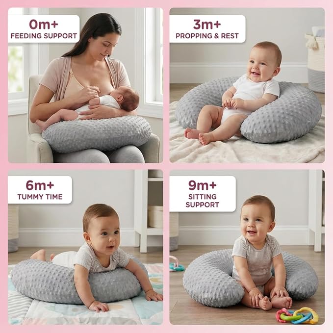 Nursing Pillow, Breastfeeding Pillows with Removable Cover for Mom with Breathable Filling, Ergonomic Baby Feeding Essentials for Bottle and Breastfeeding (Grey)