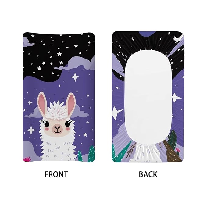 ZDCUSTOM Cartoon Alpaca Pattern Diaper Changing Table Cover Comfy Cozy Cradle Sheets Soft Changing Mat Cover Changing Table Sheet Fits 32”x16 Changing Mats Covers
