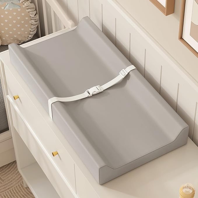 YACODAVO Wipeable Baby Changing Pad for Dresser and Table, Cozy Diaper Changing Pad with Waterproof & Wipe-Clean Leather Cover, Grey