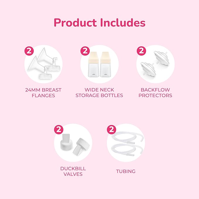Spectra - Premium Breast Milk Pump Accessory Kit with Baby Bottles - Medium 24mm - Breast Pump Accessories - 2 Pack