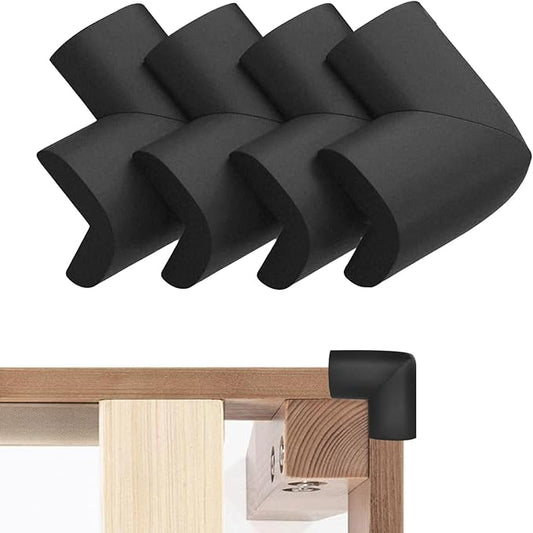 Bed Frame Corner Protector Black: 4 Pack Foam Rubber Guards Bumpers for Bed Table Cabinet Corner Safe Impact Absorption for Kids & Seniors (4, Black)