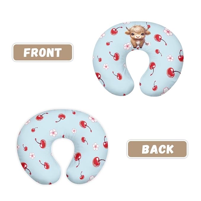 Jeiento Red Cherry and Highland Cow Breastfeeding Pillow Case Soft Baby Nursing Pillow Cover Soft Quick Dry Nursing Pillow Slipcovers Fit Standard U-Shaped Pillows