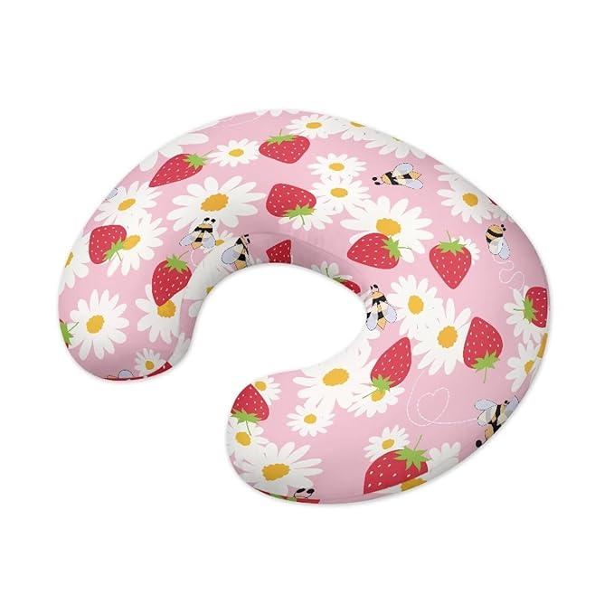 Daisy Strawberry Nursing Pillow Cover Stretchy Removable Cover for Breastfeeding Pillow Comfortable Slipcover for Baby Girl and Boy Washable & Breathable