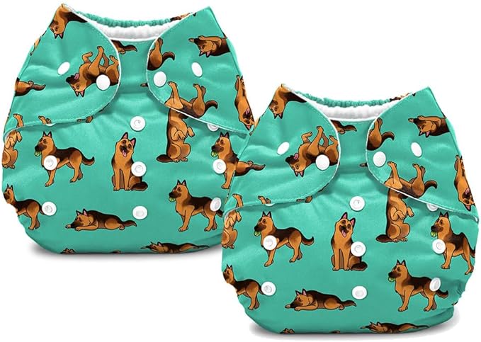 WIRESTER Set of 2 Baby Cloth Diaper One Size Adjustable Washable Reusable Cloth Pocket Diaper for Baby - German Shepherd Funny Playful Postures