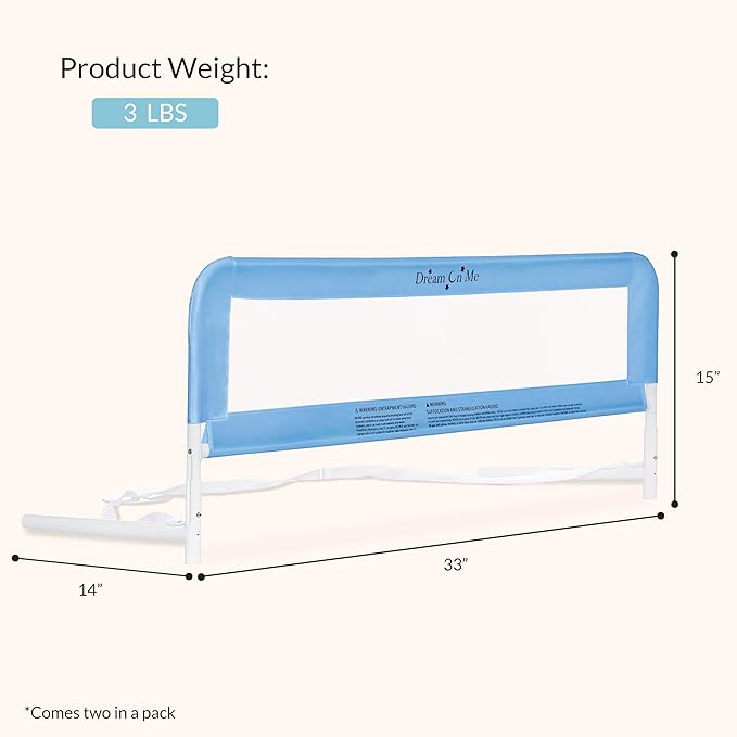 Dream On Me Lightweight Mesh Security Adjustable Bed Rail Double Pack with Breathable Mesh Fabric in Blue, 2 Count (Pack of 1)