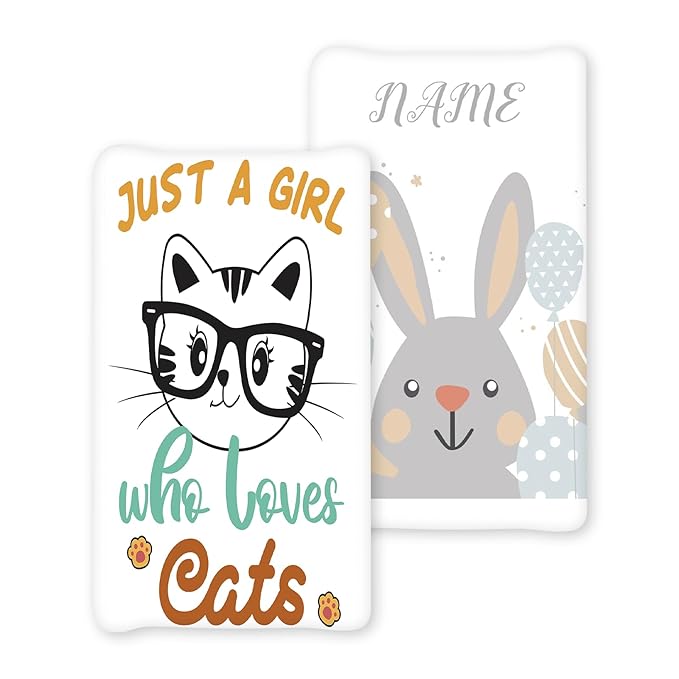 Custom Name Changing Pad Cover - 2 Piece Customizable Changing Pad Cover - Cat Print Cotton Toddler Baby Pee Pad Cover for Diaper Changing Table Nursery Protector