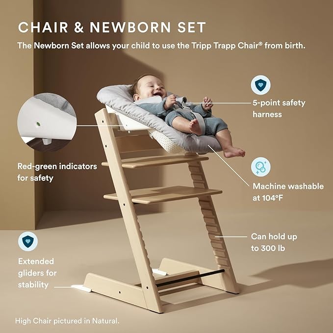 Stokke Tripp Trapp High Chair², Black (Includes Chair & Baby Set) with Newborn Set - Safe, Adjustable, Ergonomic Design
