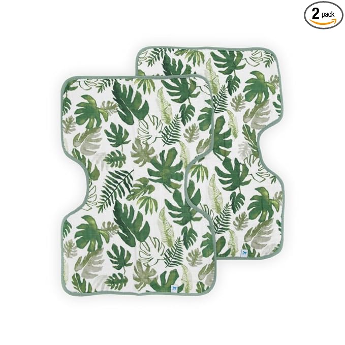 Little Unicorn Ultra-Absorbent Premium Burp Cloth 2 Pack | Soft on Baby's Skin | Larger Size | Ergonomic Design | Set of 2 (Tropical Leaf)