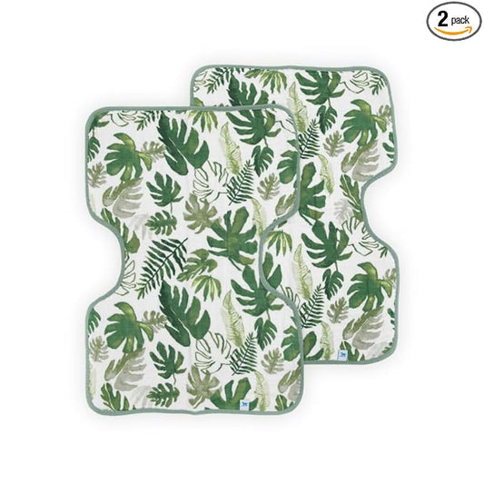 Little Unicorn Ultra-Absorbent Premium Burp Cloth 2 Pack | Soft on Baby's Skin | Larger Size | Ergonomic Design | Set of 2 (Tropical Leaf)