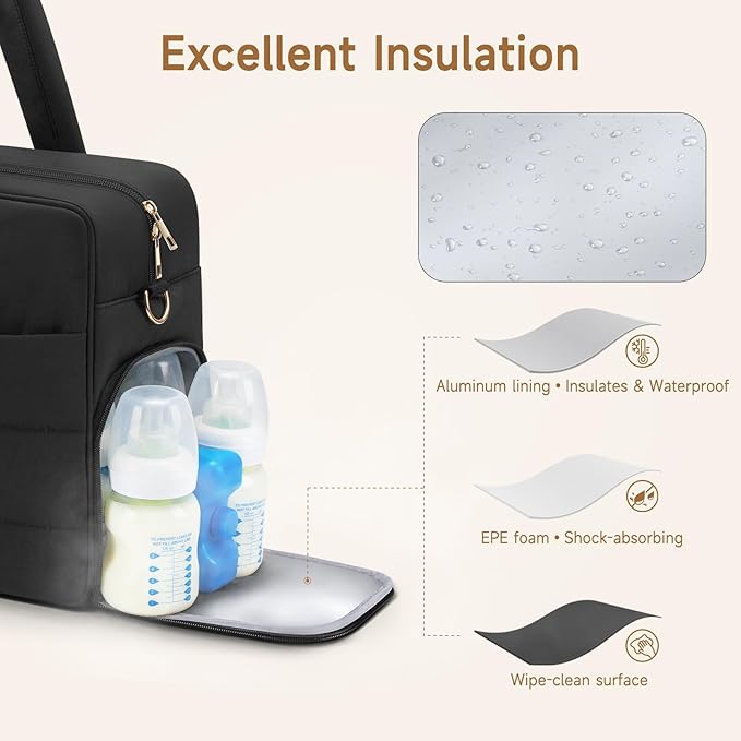 Breast Pump Bag with Insulated Breast Milk Cooler Pocket, Fits Spectra S1/S2 & Most Pumps, Water‑Resistant Work & Travel Tote with 15.6" Laptop Sleeve, Stroller Straps, Luggage Sleeve & Ice Pack