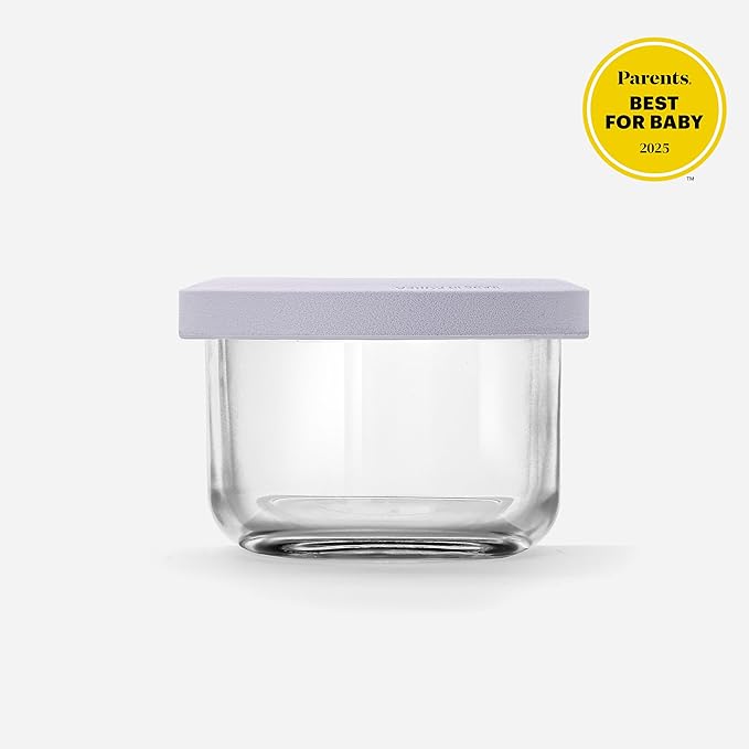 Comotomo Glass Baby Food Storage Containers, 4 oz Jars with Silicone Lids, Airtight Baby Food Prep Cups for Purees, Snacks, Daycare and Small Leftovers, Microwave and Dishwasher Safe, Set of 6