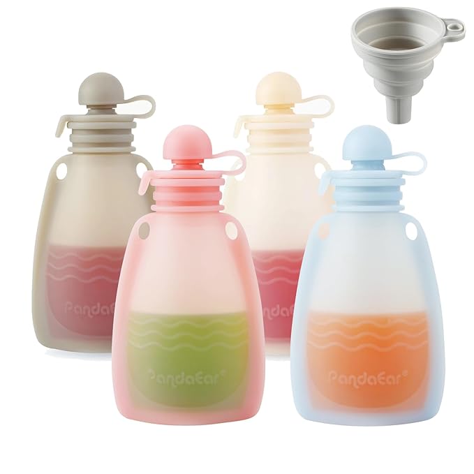 PandaEar Reusable Silicone Baby Food Pouches & 2 Pack Baby Food Freezer Tray