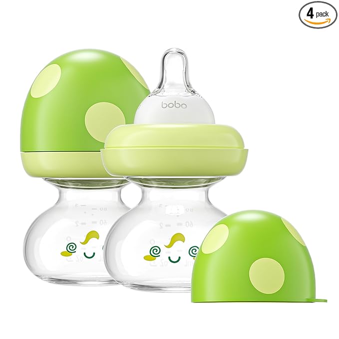 YOHKOH Newborn Glass Baby Bottles with Slow Flow Nipple for 0+ Months, Wide Neck Feeding Bottle, 2.7oz/80ml (Green, 2.7oz (Pack of 2))
