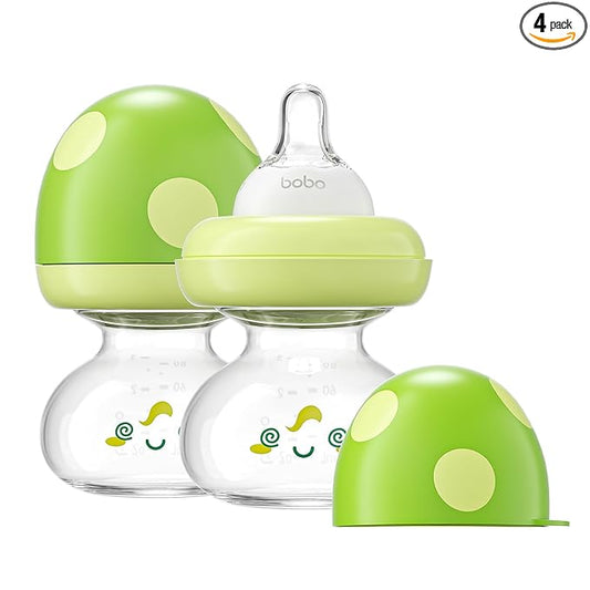 YOHKOH Newborn Glass Baby Bottles with Slow Flow Nipple for 0+ Months, Wide Neck Feeding Bottle, 2.7oz/80ml (Green, 2.7oz (Pack of 2))