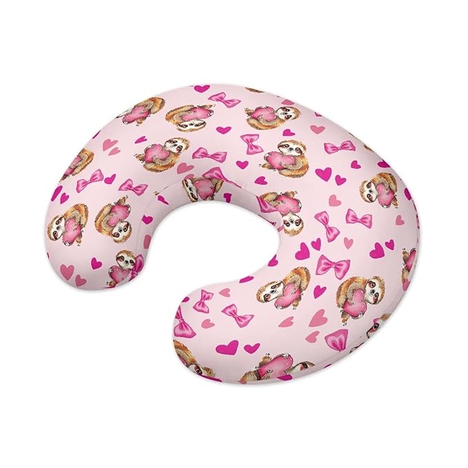 Jeiento Cartoon Sloth Nursing Pilow Covers for Breastfeeding Pillows Soft Nursing Pillow Slipcovers Elastic Comfortable Feeding Pillow Covers Love and Bow Pillows Slipcover for Newborn