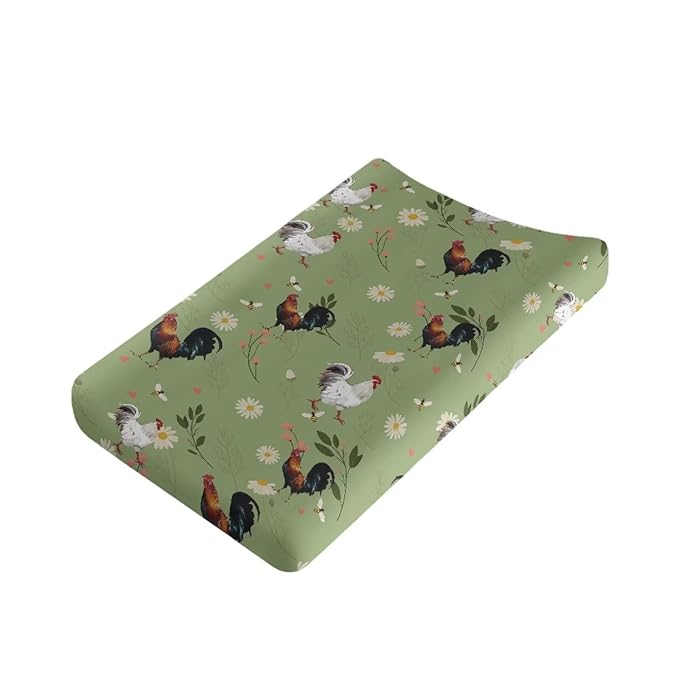 Rooster Floral Changing Pad Cover for Baby Boys Girls Super Soft Diaper Changing Pad Covers Infant Newborn Changing Mat Cover Changing Table Sheet Fitted 32”x16”