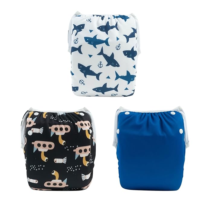 ALVABABY Large Swim Diapers Baby & Toddler Snap One Size Reusable Adjustable Baby Boy (Summer Vacation Large 3ZSWY16