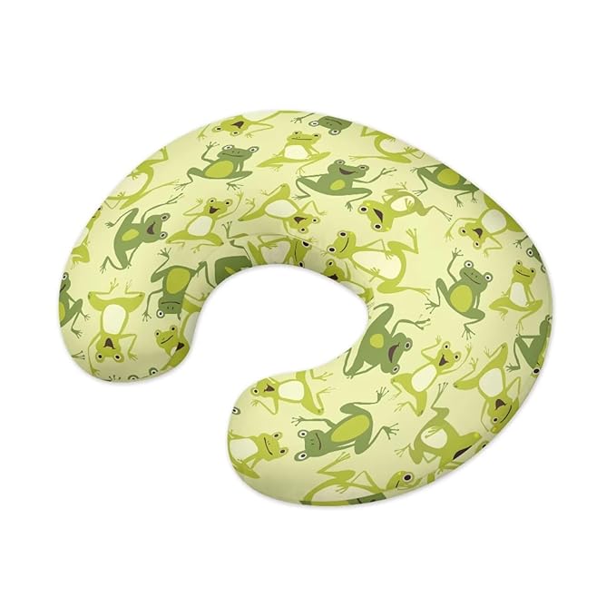 Jeiento Cute Frog Pattern Nursing Pillow Covers Green Frog Nursing Pillow Slipcovers Elastic Soft Breastfeeding Pillow Slipcover Baby Sitting Support,Pillow Cover Only
