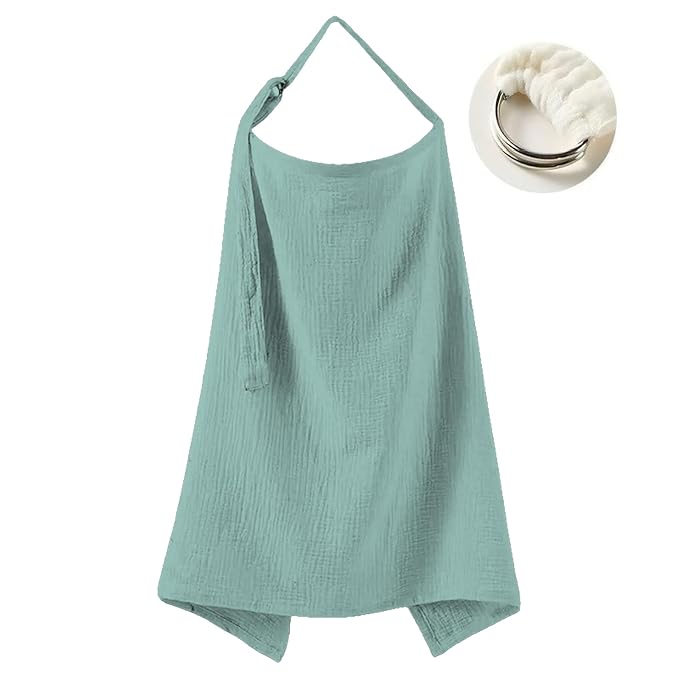 Muslin Nursing Cover for Breastfeeding Moms - 100% Cotton Lightweight & Breathable Privacy Shawl with Adjustable Rigid Hoop | Multi-use Apron(Sage Green)