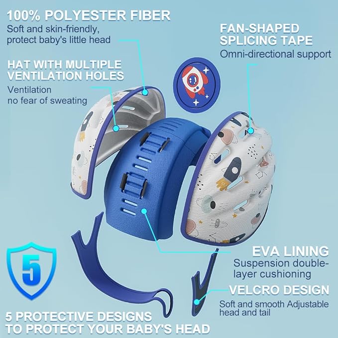 Rocket Baby Helmet - Soft Cushion Head Protector for Crawling, Walking Infants (Blue, 6-12 Months)