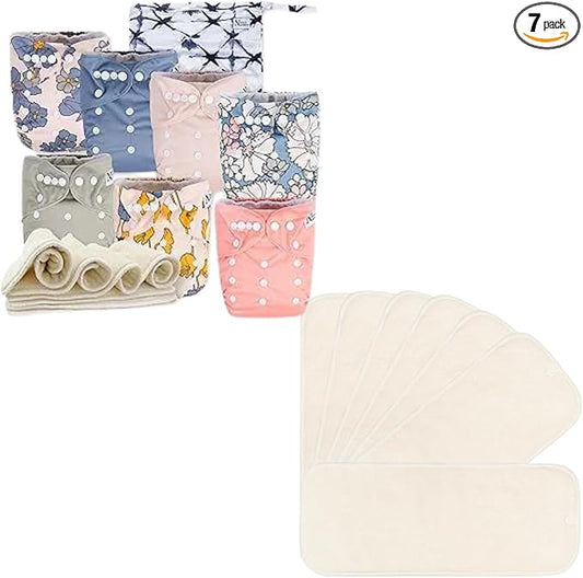 Nora's Nursery Cloth Diapers + 7 Pack Inserts with Snap