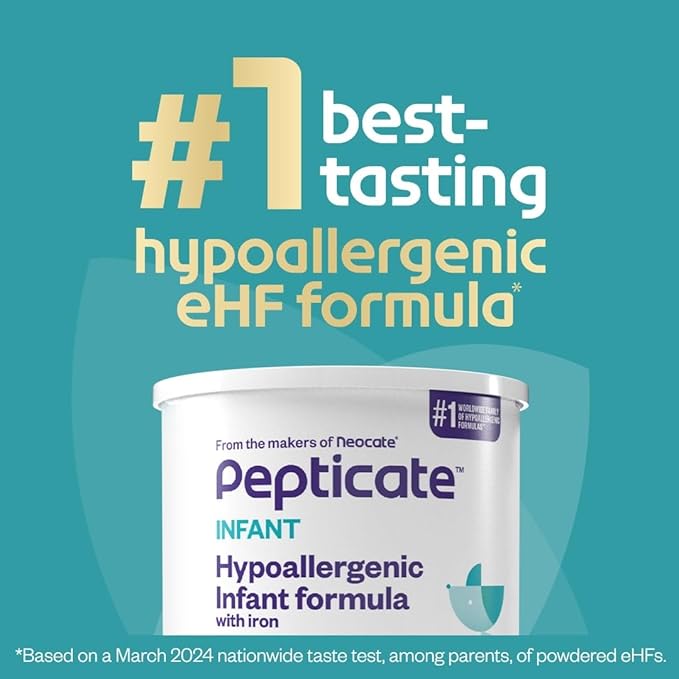 Pepticate Hypoallergenic Infant Formula for Relief of Cow Milk Allergy Symptoms, Nutritionally Complete Baby Milk with DHA, ARA & Prebiotics, Baby Formula Suitable from 0-12 months, 13.2oz (Pack of 4)