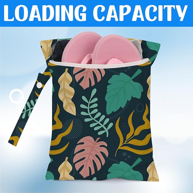 Wet Dry Wet Bag for Swimsuit Towel Baby Travel Cloth Diapers Beach Gym Toiletries Makeup Storage Bag Summer Vacation Essential Holiday Tropical Palm Leaf